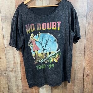 No Doubt Tragic Kingdom Tour 97 Graphic Tee Cut Neck Off Shoulder Acid Wash 2X